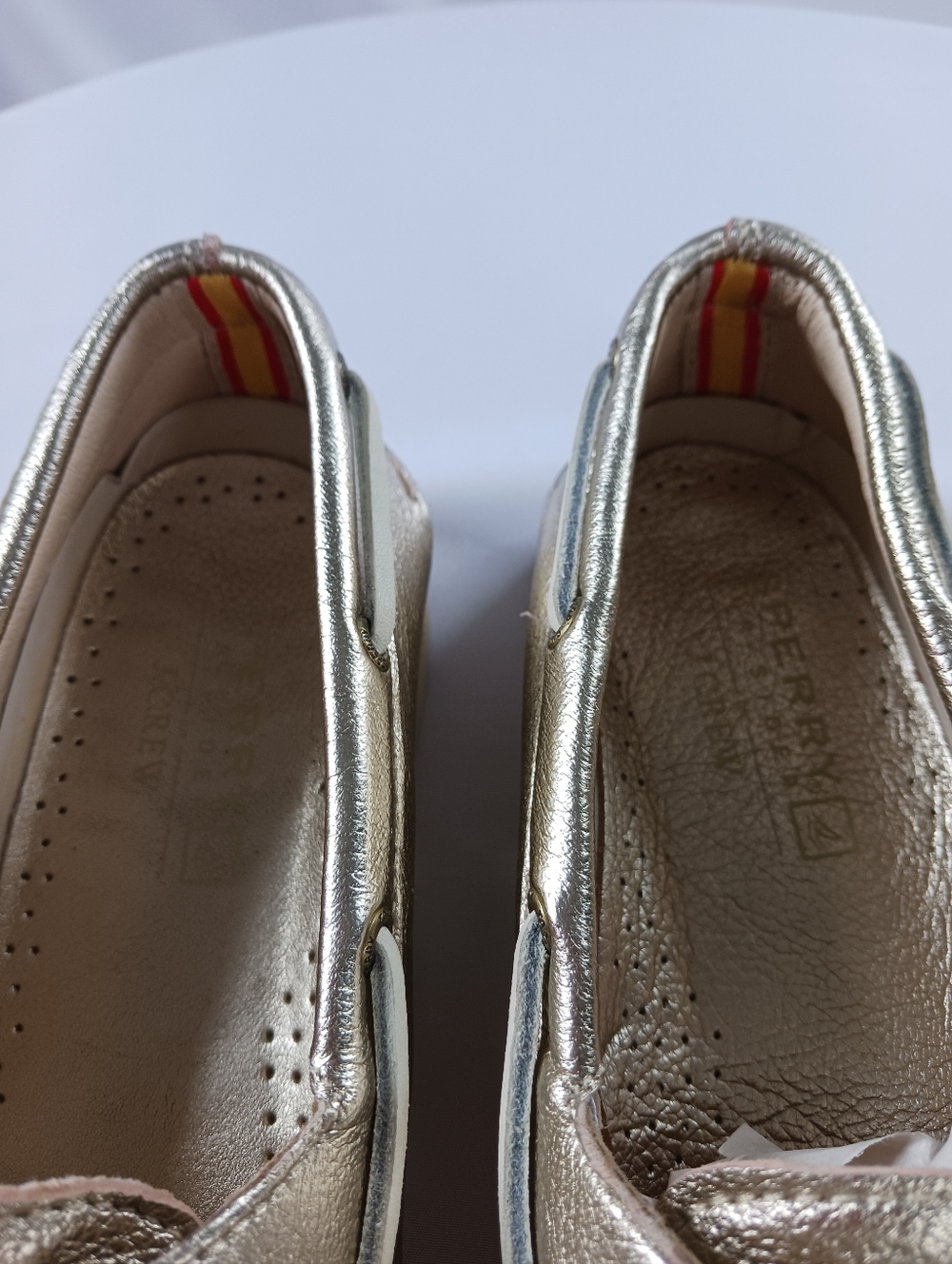 Sperry 2 Eye Boat Shoe Top Sider Metalic Gold Leather Flat Loafer Preppy Size 10 - Picture 7 of 11